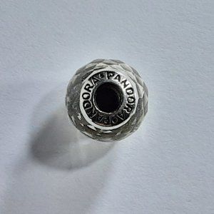 PANDORA MURANO GLASS CHARM BEAD CLEAR FACETED WITH WHITE BACKDROP